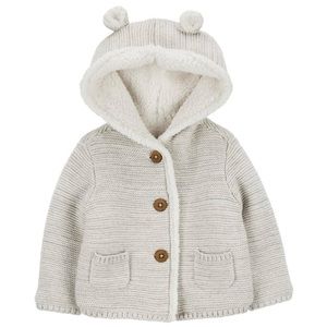 Carter’s Hooded Bear Button Front Knit Sherpa Lined Jacket NWT